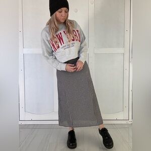 Cotton Black and White Plaid Maxi Skirt